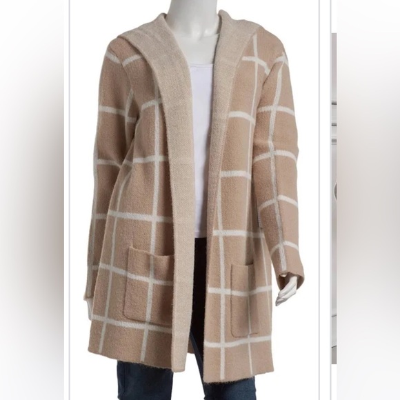 NWOT Joseph A Windowpane Plaid Notch Collar Cardigan - Picture 2 of 4